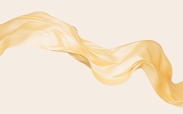 Gold silk fabric gold cloth material flying in the wind 3d rendering