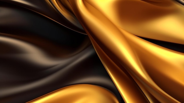 Gold silk in the wind on a black background.