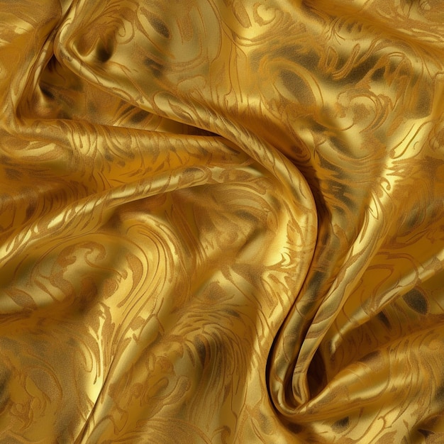 Gold silk with a pattern of swirls and swirls.