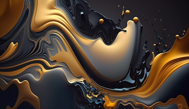 Gold and silver abstract art with a black background