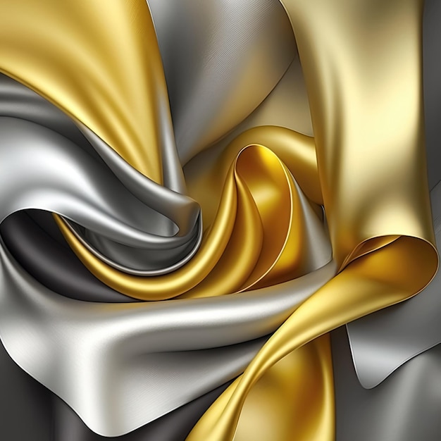 Gold silver abstract shiny plastic silk or satin wavy background Generative AI