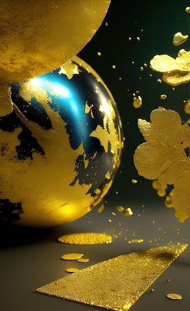 金の輝きと金の背景を持つ金と銀のボール。