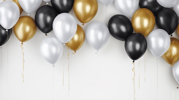 gold silver and black glossy balloons Bunch of golden silver and black balloons