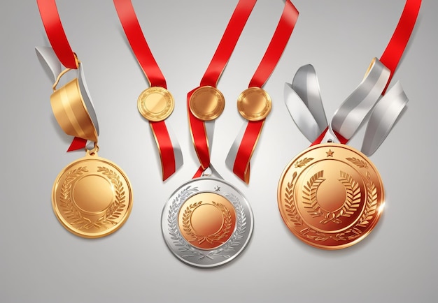 Gold Silver Bronze medals set Vector Metal real