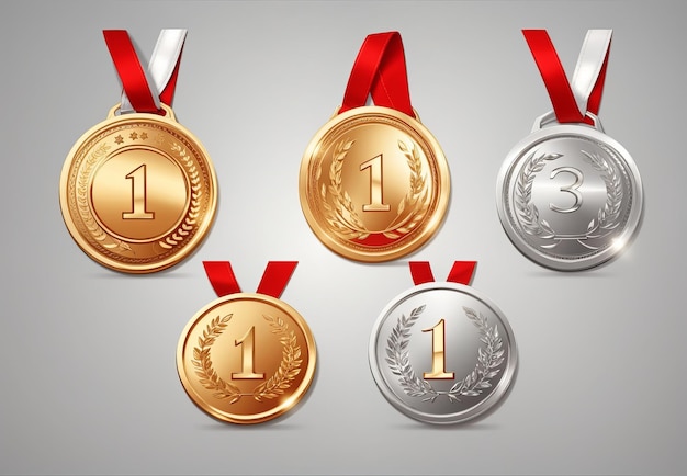 Набор золотых серебряных бронзовых медалей Vector Metal Real