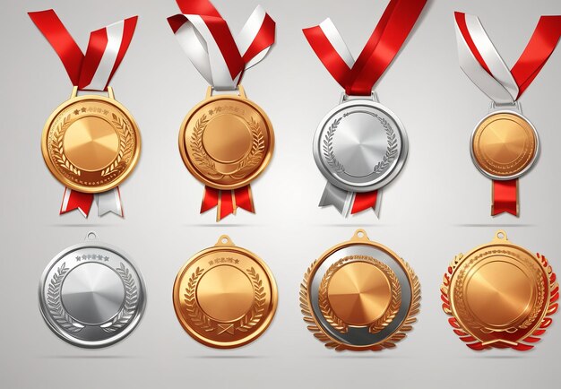 Photo gold silver bronze medals set vector metal real