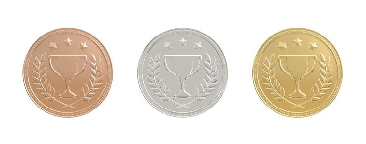 Photo gold silver bronze medals set