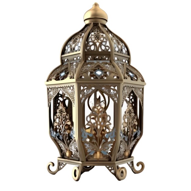 A gold and silver decorative lantern with a floral design.