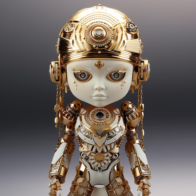 a gold and silver doll with a gold head that says " the word " on it.