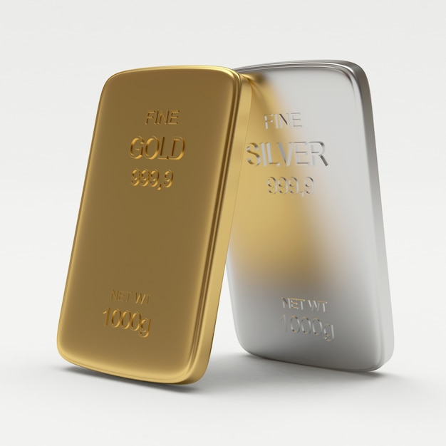 Gold and silver flat bars close-up