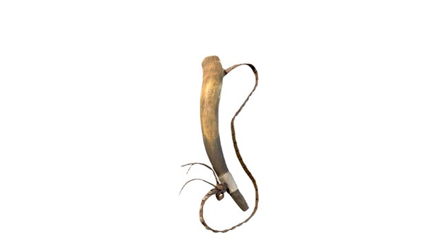 A gold and silver hook with a long neck and a long tail.