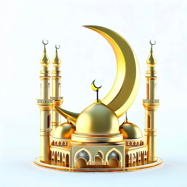 초승달이 있는 금색과 은색 모스크.