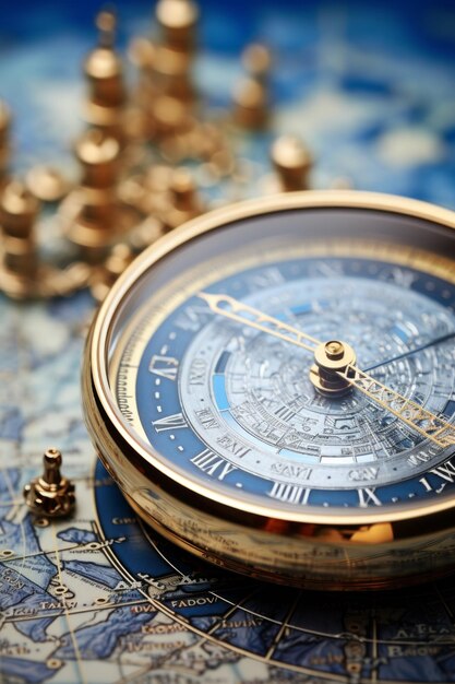 Photo a gold and silver pocket watch sits on top of a detailed world map