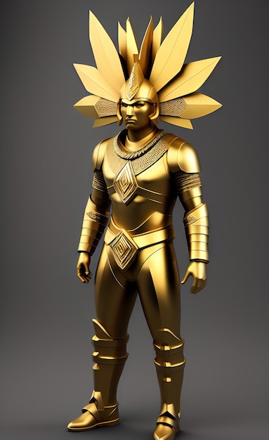 A gold and silver statue of a warrior.