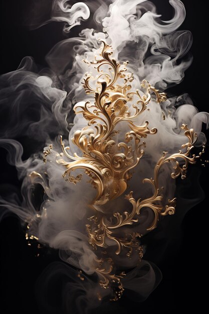 a gold and silver swirl of smoke is shown in this image