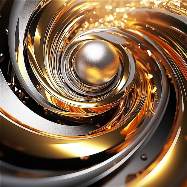 A gold and silver swirl with a silver ball in the center