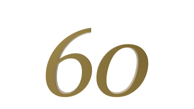 Gold sixty 60 number digit metal 3d render illustration