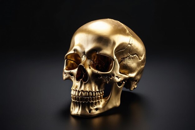 Gold skull isolated on dark background