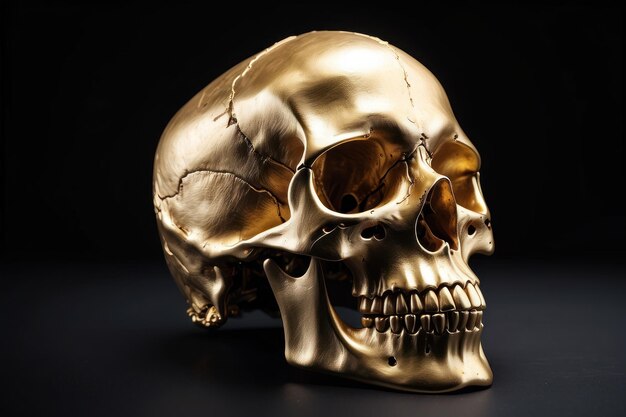 Gold skull isolated on dark background