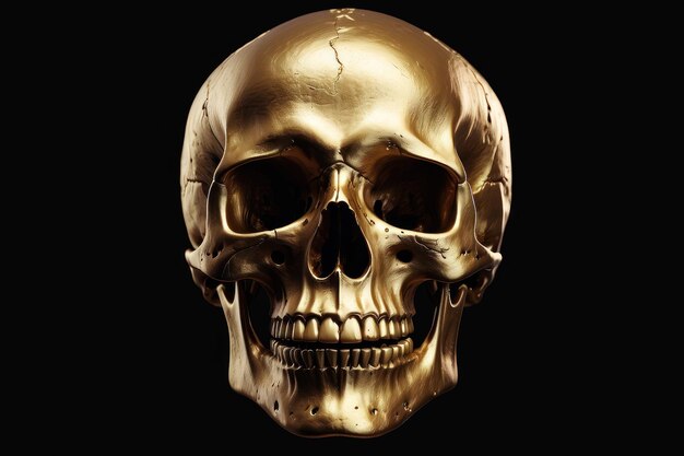 Gold skull isolated on dark background