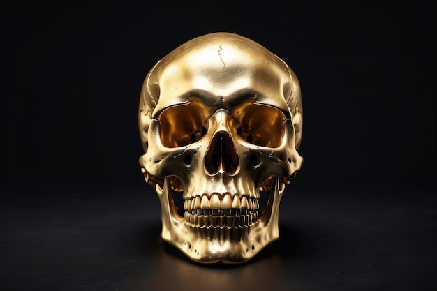 Photo gold skull isolated on dark background