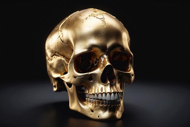 Gold skull isolated on dark background