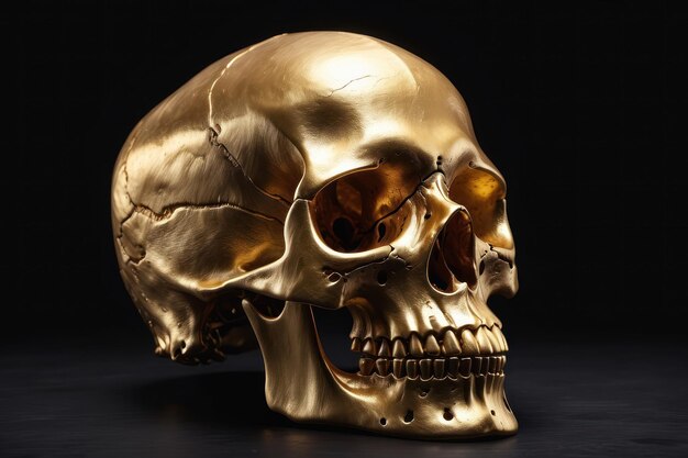 Gold skull isolated on dark background