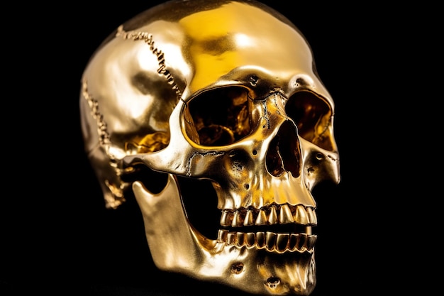 A gold skull with a baseball in its mouth generative ai image