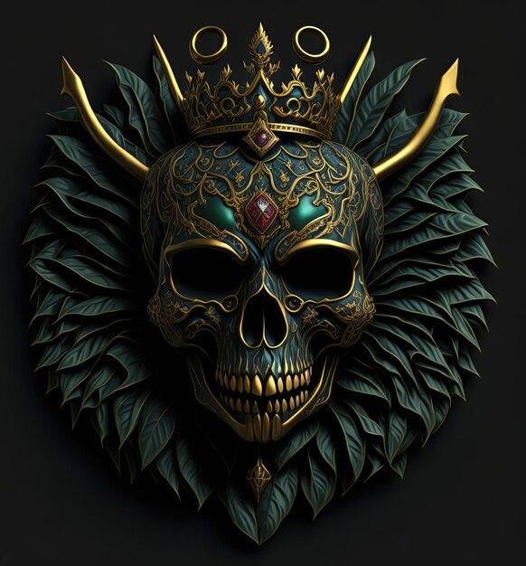 Photo a gold skull with a crown and crown on it