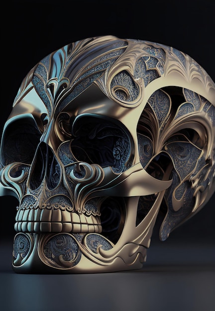 Gold skull with ornaments generated by artificial intelligence