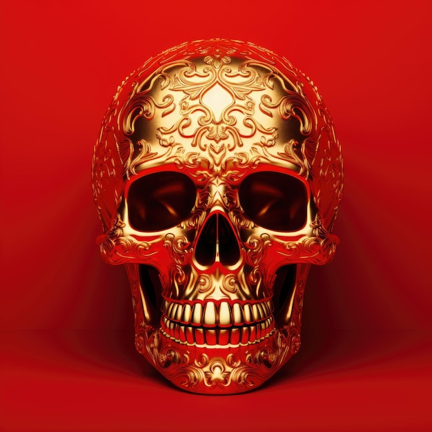 Gold Skull with red roses organic horror devil death giger epic