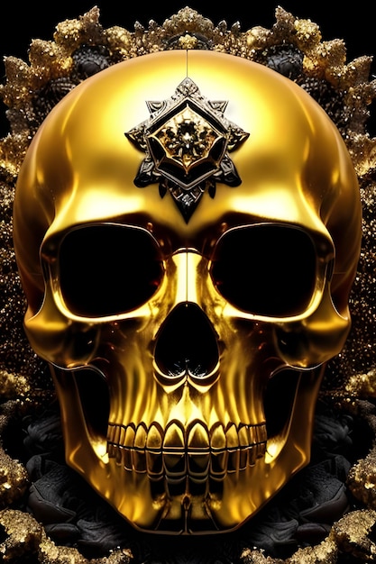 A gold skull with a star on it