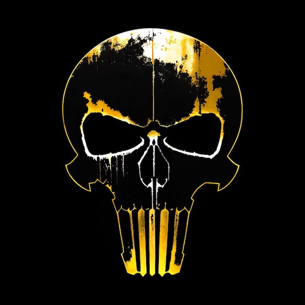 A gold skull with the word punisher on it