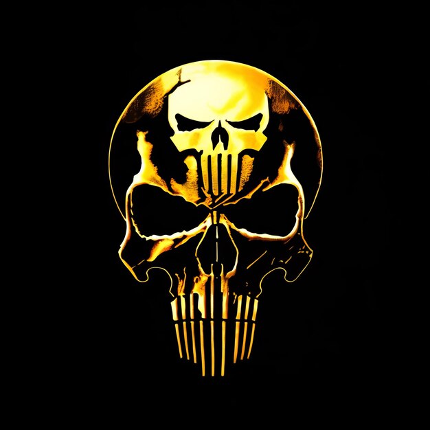 A gold skull with the word punisher on it