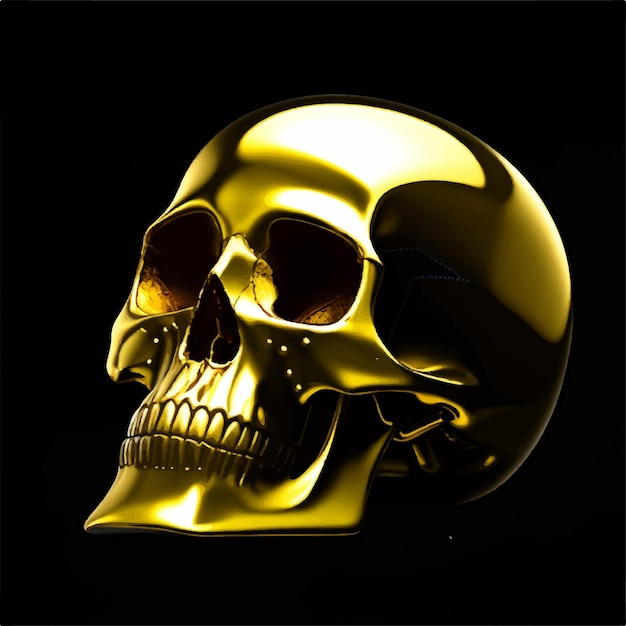 A gold skull with the word skull on it