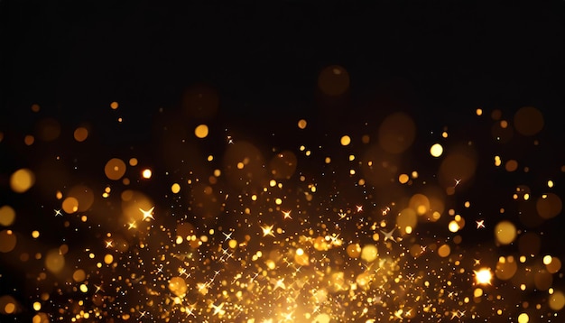 Photo gold sparkle stars burst against a black backdrop creating a mesmerizing bokeh glitter explosion g