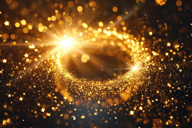 Foto gold sparkling light circle with shimmering particles with glare flare effect ai generated