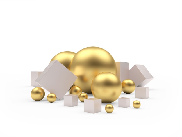 Gold spheres and silver cubes of different sizes