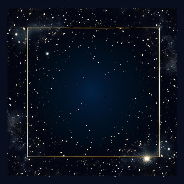 Gold square frame with stars on a black background