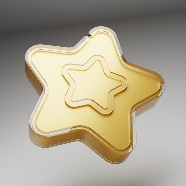 Золотая звезда 3D иллюстрация изолирована на сером фоне Глянцевая желтая звезда Реалистичная 3d Рейтинг клиентов