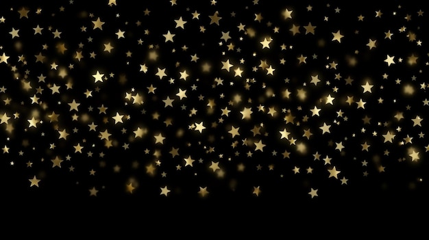 Gold star confetti and glitter on a black background for Festive holiday background Celebration concept Beautiful decoration generative AI