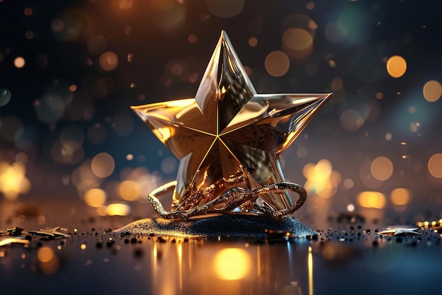 a gold star on a dark background in the style of cryengine award winning mobile sculptures