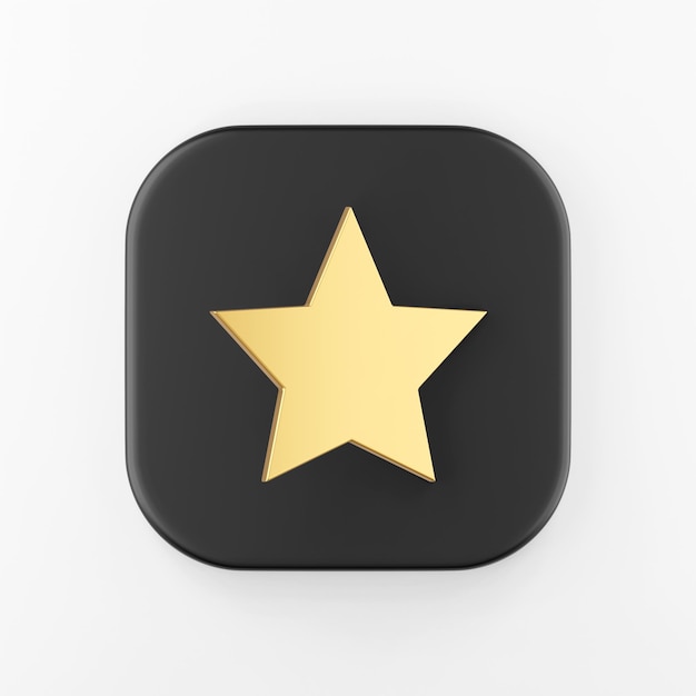 Gold star icon in flat style. 3d rendering black square key button, interface ui ux element.