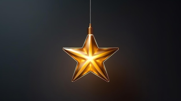 Gold star light hanging on dark background Bright color Generative ai