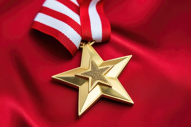 Фото Золотая звезда с красно-белой полосатой лентой