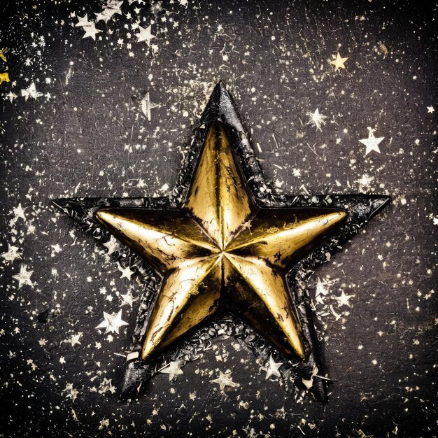 Фото Золотая звезда на черном фоне с звездами генеративный ии
