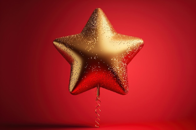 A gold star shaped balloon with a red background generative AI