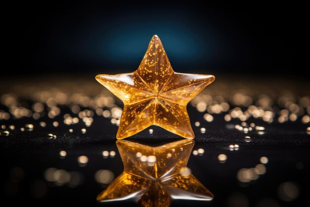 Photo gold starpatterned cracker on a shiny glass surface