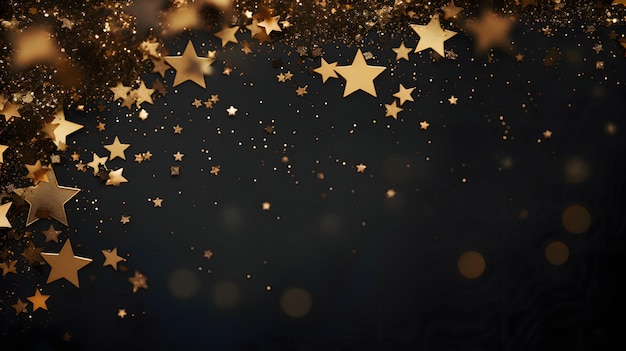 Золотые звезды и конфетти на темном фоне Фонарь в преддверии Нового года с пространством для вашего собственного контента