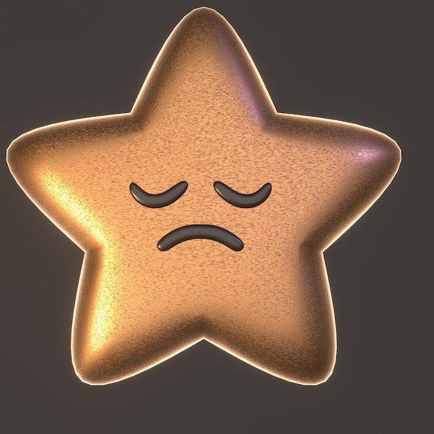 Photo gold stars with smile type face render bright 3d emoji in jpg